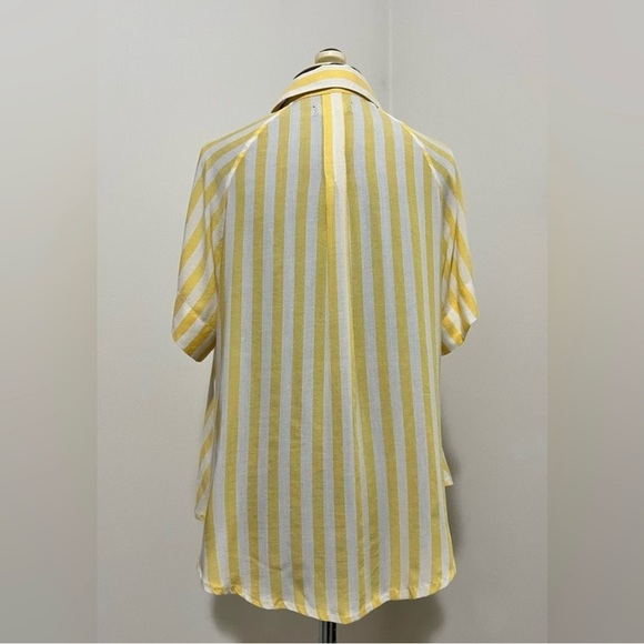 7 For All Mankind Yellow White Striped Tie Front Shirt Button Down Size S - Picture 11 of 12